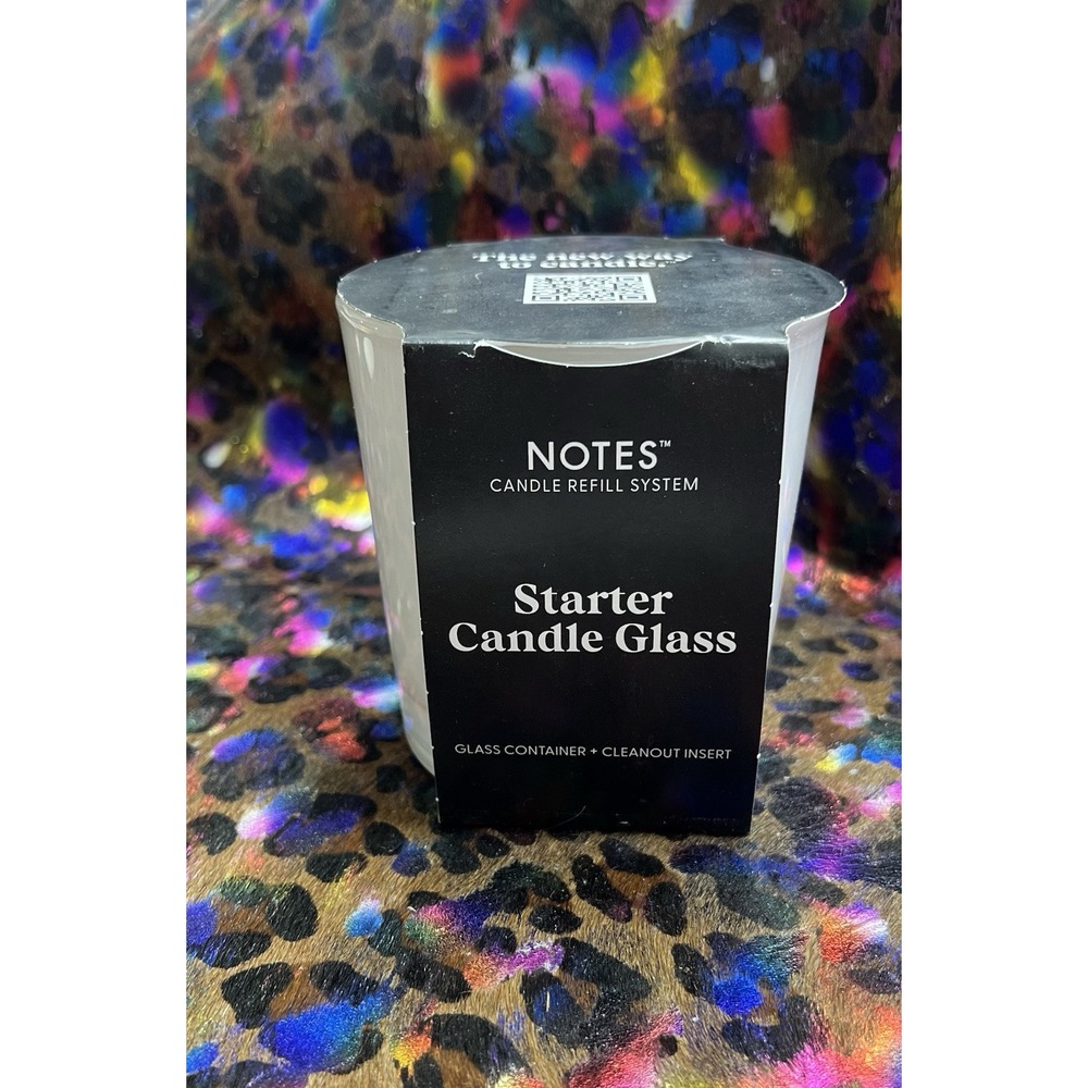 NOTES Candle Refill System Starter Candle Glass White 4" x 3.75"